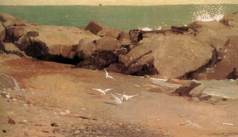 Rocky shore and the seagulls, Winslow Homer
